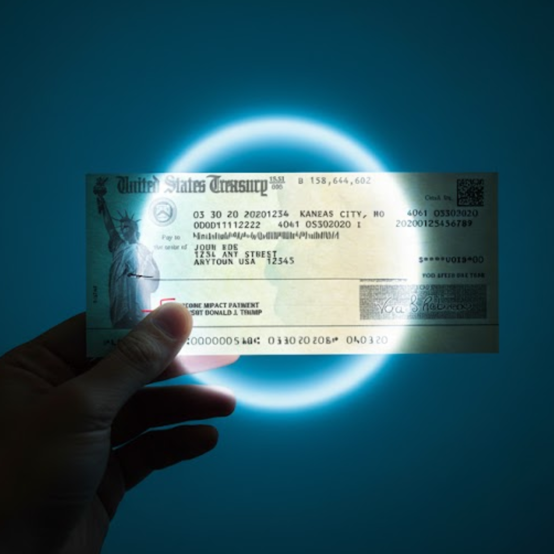 Stimulus check with glowing background